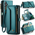 Tok CASEME Samsung Galaxy S25 FE, RFID Leather Wallet, vállpánttal, zöld
