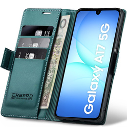 Tok Samsung Galaxy A17 5G, ERBORD Glossy Litchi, pénztárca patenttal, zöld