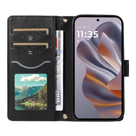 Flap tok Motorola Edge 50 Neo / Motorola ThinkPhone 25, Rhombus Crossbody Leather, fekete