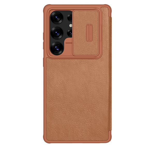 NILLKIN flip tok Samsung Galaxy S25 Ultra, CamShield Qin Pro, bőr, barna