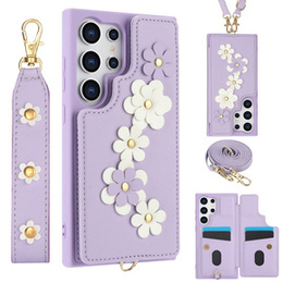 Tok Samsung Galaxy S24 Ultra, Leather Flower Card Slot, lila