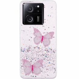 Tok Xiaomi 13T / 13T Pro / Redmi K60 Ultra, Glitter Butterfly, rózsaszín