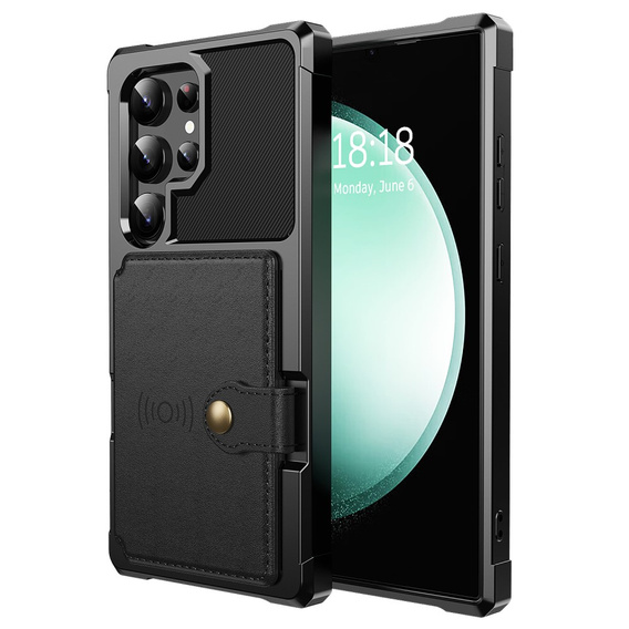 Tok Samsung Galaxy S25 Ultra, Card Holder Kickstand, fekete