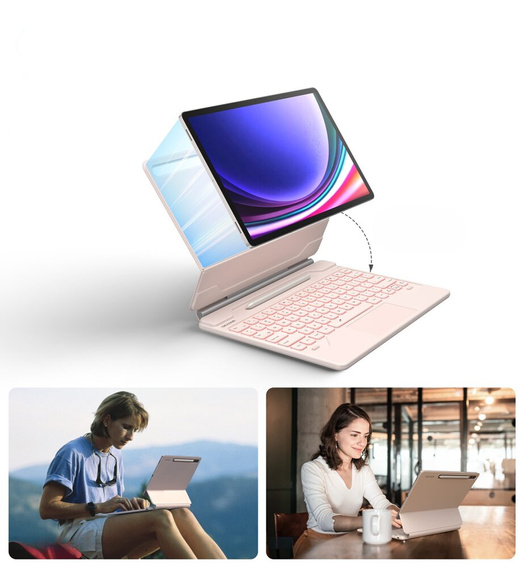 Billentyűzet tok Samsung Galaxy Tab S7+ / S7 FE / S9+ / S8+ / S9 FE+ / S10+, Dexnor Magnetic Keyboard Touchpad, rózsaszín
