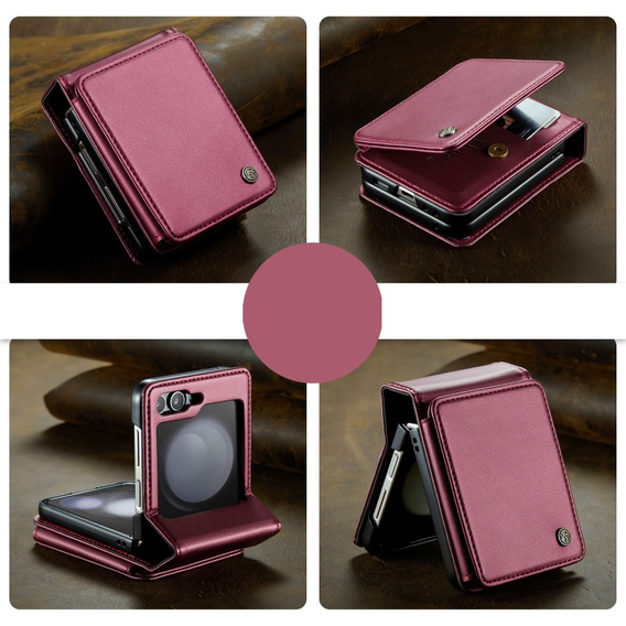 CASEME flip tok Samsung Galaxy Z Flip5 5G, Litchi Wallet, piros