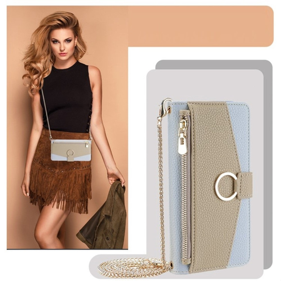 Flip tok Samsung Galaxy A25 5G, Wallet Zipper Pocket, tükörrel, kék