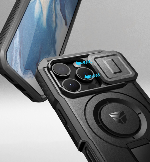 Páncélozott tok iPhone 16 Pro Max készülékhez, Dexnor CamProtect MagSafe, fekete (Két keret)