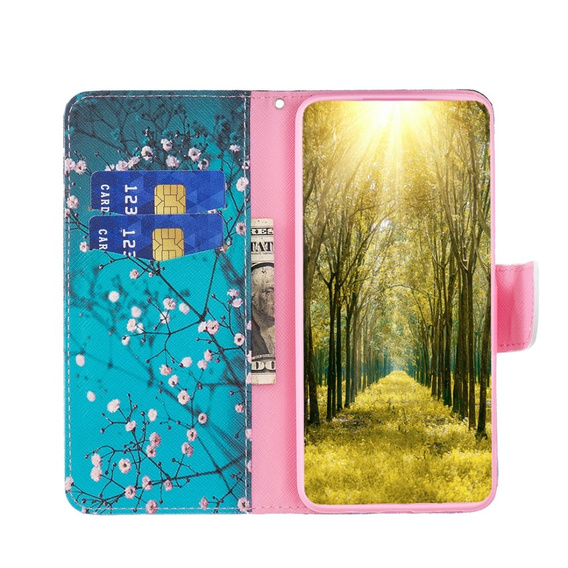 Pattintható tok a Xiaomi Redmi 13C / Poco C65, Wallet, Sakura, kék