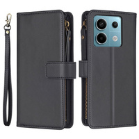 Pattintható tok a Xiaomi Redmi Note 13 Pro 4G, Wallet Zipper Pocket, fekete