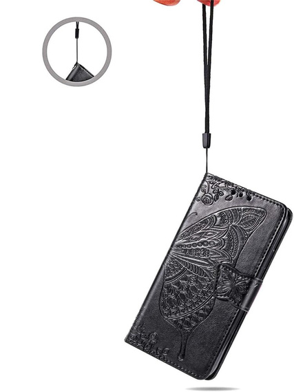 Pattintható tok a Motorola Moto E14, Butterfly, fekete