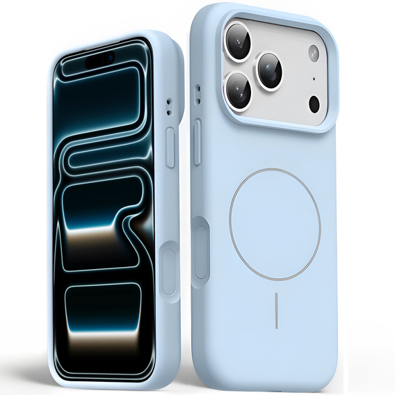 Szilikon tok iPhone 17 Pro Max készülékhez, MagSafe, ütésgátló, kék
