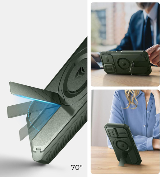 Páncélozott tok iPhone 16 készülékhez, Dexnor CamProtect MagSafe, zöld