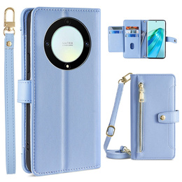 Pattintható tok a Honor Magic5 Lite, Wallet Zipper Pocket, kék