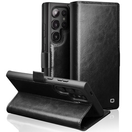 Flip tok Samsung Galaxy S25 Ultra, QIALINO Leather Wallet, fekete