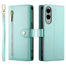 Pattintható tok a Samsung Galaxy S25 Edge, Wallet Zipper Pocket, menta