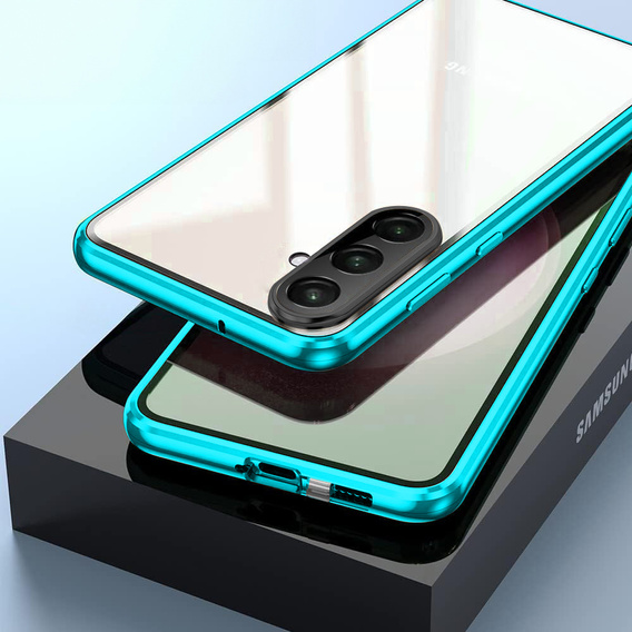 Tok Samsung Galaxy A17 5G, mágneses dupla üveg, átlátszó, kék oldallal