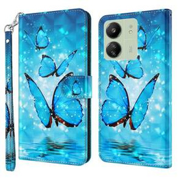 Pattintható tok a Xiaomi Redmi 13C / Poco C65, Wallet, Butterflies kék