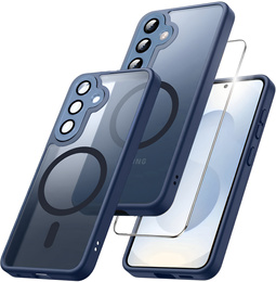 Tok Samsung Galaxy S25+ Plus-hoz, MagSafe, ERBORD Matt Case, tengerészkék + képernyőüveg