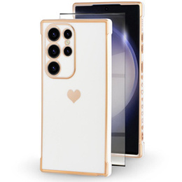 tok Samsung Galaxy S23 Ultra, Electro heart, fehér + Full Glue Kerámiaüveg