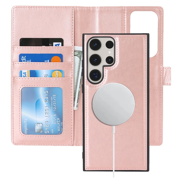 Pattintható tok Samsung Galaxy S23 Ultra, pénztárca, MagSafe-hoz, rózsaszín rose gold