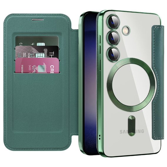 Pattintható tok a Samsung Galaxy S24, RFID Wallet MagSafe CamShield, zöld