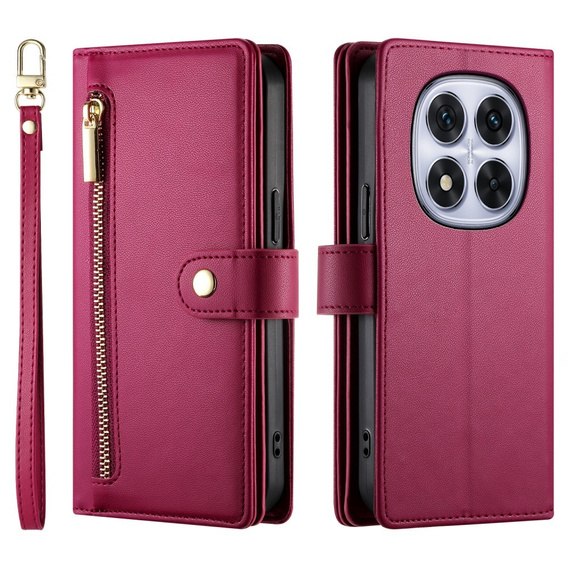 Pattintható tok a Xiaomi Redmi Note 14 Pro 5G / Poco X7 5G, Wallet Zipper Pocket, piros
