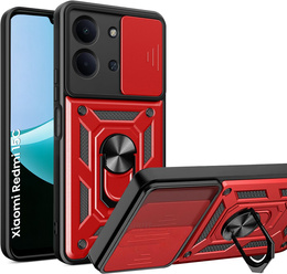 Páncélozott tok Xiaomi Redmi 15C 4G/LTE, kameravédelemmel, állvánnyal, piros színű