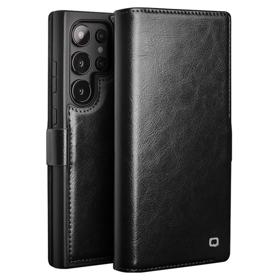 Flip tok Samsung Galaxy S25 Ultra, QIALINO Leather Wallet, fekete