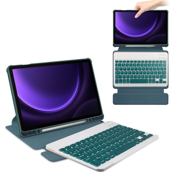 Billentyűzet tok Samsung Galaxy Tab S10 Lite / S10 FE / S9 FE, Rotary 360° Leather, sötétzöld