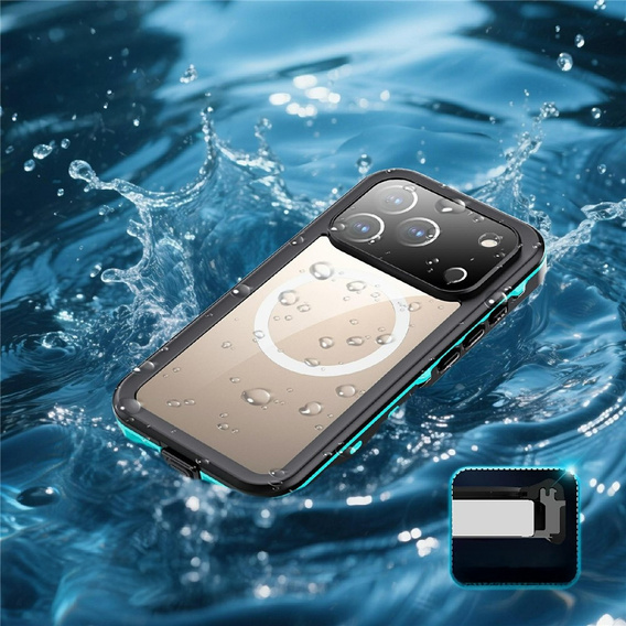 Tok iPhone 17 Pro készülékhez, vízálló IP68, SHELLBOX MagSafe, kék