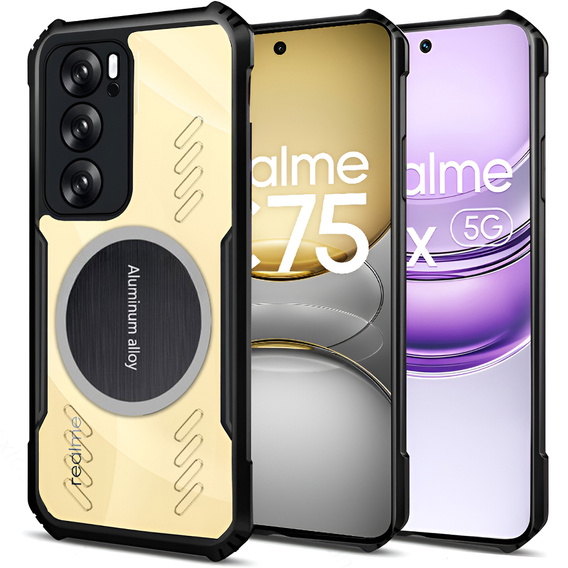 Tok Realme 14X / Realme C75, mágneses lemezzel, átlátszó / fekete