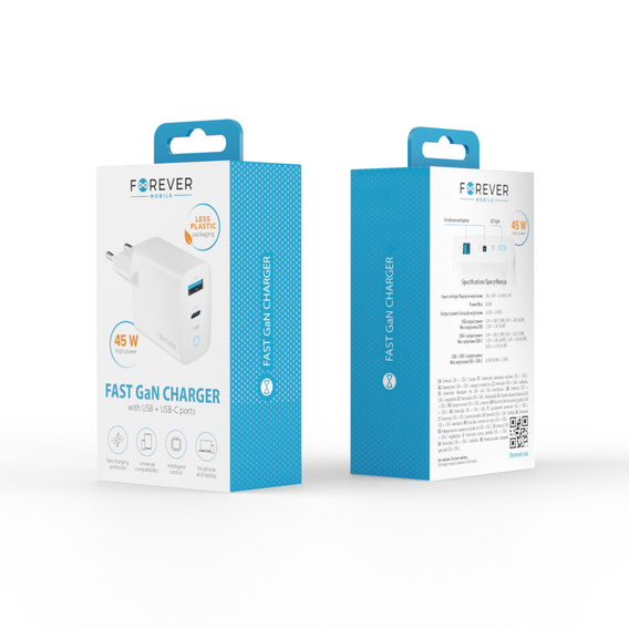 45 W-os GaN hálózati töltő USB-C + USB