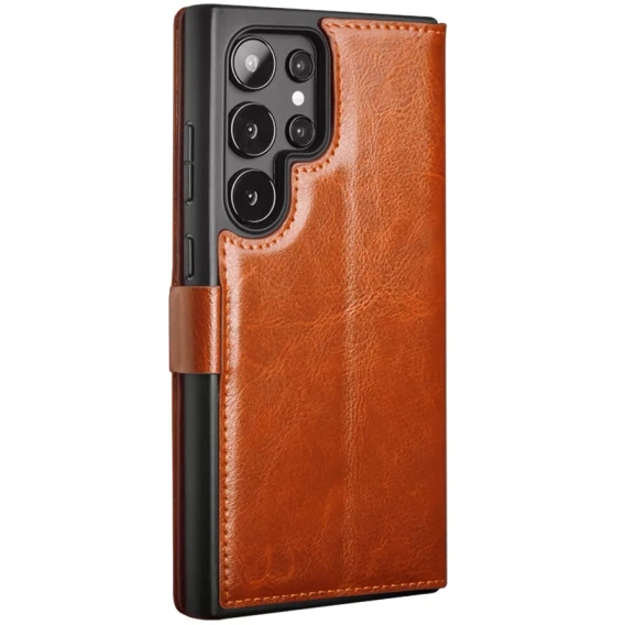 Flip tok Samsung Galaxy S25 Ultra, QIALINO Leather Wallet, barna