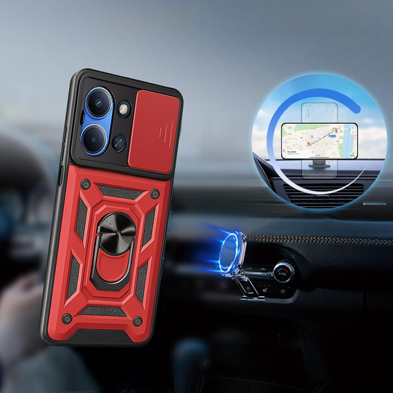 Páncélozott tok Xiaomi Redmi 15C 4G/LTE, kameravédelemmel, állvánnyal, piros színű