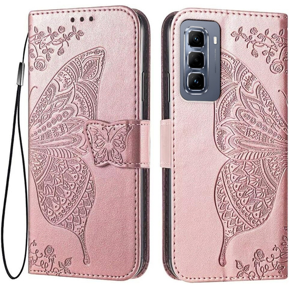 Pattintható tok a Infinix Hot 50 Pro 4G, Butterfly, rózsaszín rose gold
