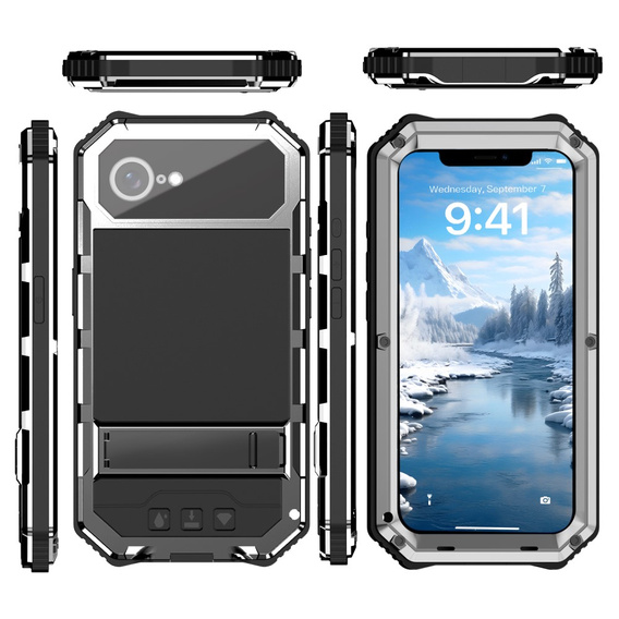 Páncélozott tok a iPhone 16E, R-JUST, ezüst