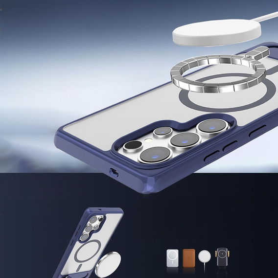 Tok Samsung Galaxy S25 Ultra, Kickstand Matt Case, MagSafe, sötétkék