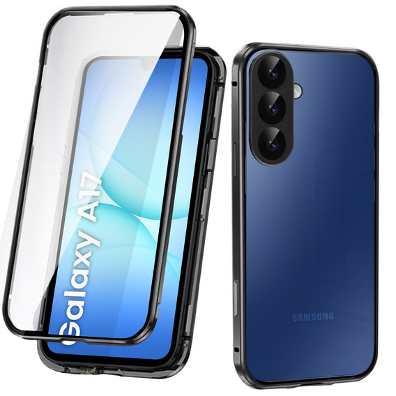 Tok Samsung Galaxy A17 5G, mágneses dupla üveg, átlátszó, fekete oldallal