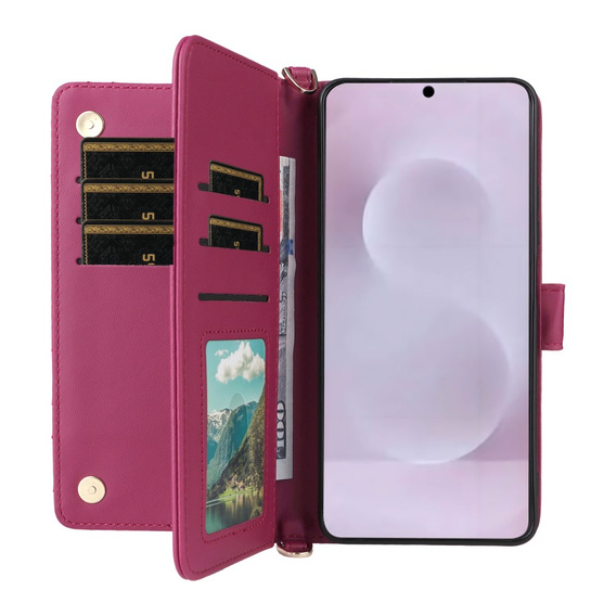 Tok patenttal a Samsung Galaxy S25 Edge-hez, Crossbody Leather Wallet, bordó
