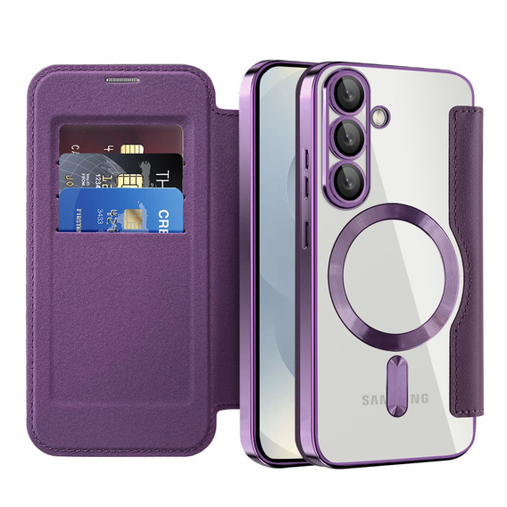 Pattintható tok a Samsung Galaxy S25, RFID Wallet MagSafe CamShield, lila