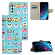 Pattintható tok a Samsung Galaxy M15 5G, Wallet, Owls kék