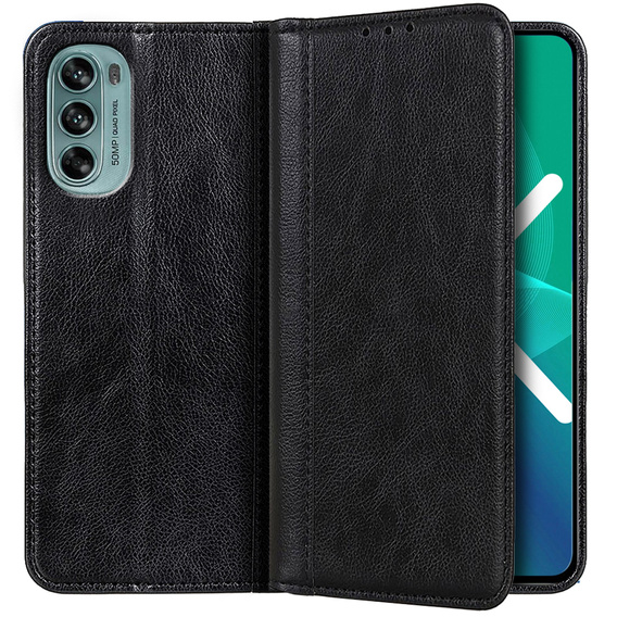 Pattintható tok Motorola Moto G62 5G, Split Leather, fekete