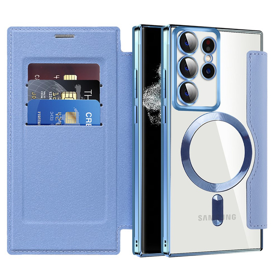 Pattintható tok a Samsung Galaxy S22 Ultra 5G, RFID Wallet MagSafe CamShield, kék