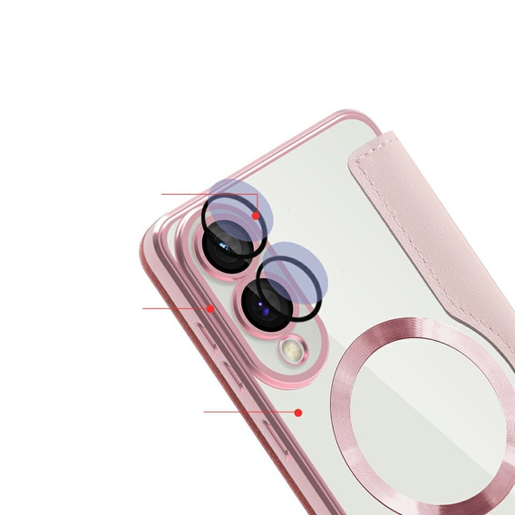 Pattintható tok a Samsung Galaxy S25 Edge, RFID Wallet MagSafe CamShield, rózsaszín