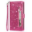 Pattintható tok a Samsung Galaxy A56 5G, Wallet Zipper Pocket Glittery, rózsaszín