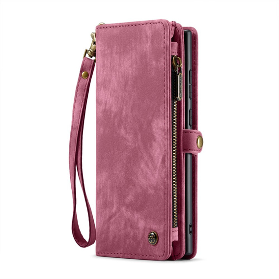 CASEME tok Samsung Galaxy S25 Ultra, Retro Leather Wallet, szíjjal, piros