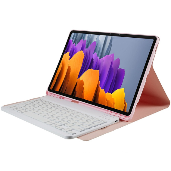 Tok + billentyűzet Galaxy Tab S7+ Plus / S8+ Plus /S7 FE T730 T733, Pen Slot, rózsaszín rose gold