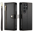 Pattintható tok a Samsung Galaxy S25 Ultra, Wallet Zipper Pocket, fekete