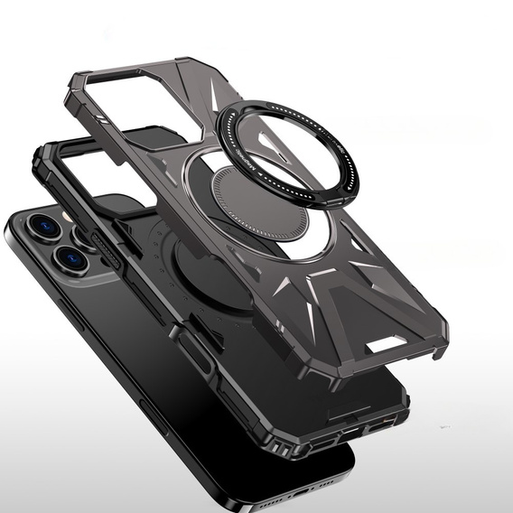 Tok iPhone 16 Pro Max-hoz, páncélozott, állvánnyal és fogantyúval, szürke