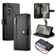 Pattintható tok a Samsung Galaxy S25, Wallet Zipper Pocket, fekete